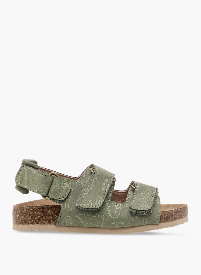 JUNIORS Boys Dinosaur Print Sandals with Hook and Loop Closure