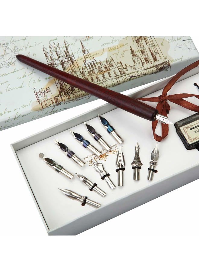 OPENDGO Calligraphy Pens Set -Wooden Dip Pen Handcrafted Calligraphy Set with 11 Nibs & Black Ink - Image 2