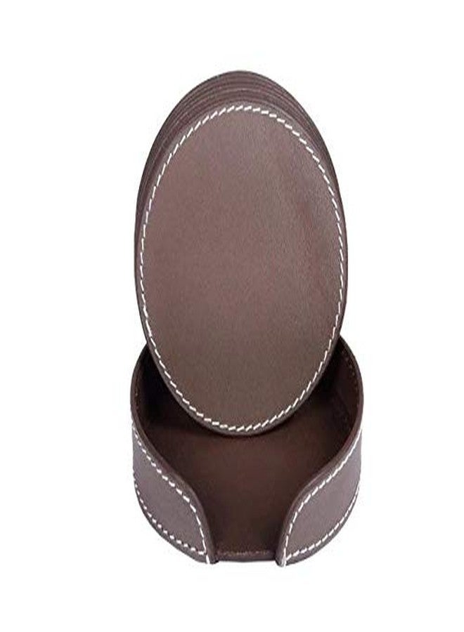 Nora Drink Coasters Set of 6 with Holder,Elephant Colour Round Shape Leather Coasters for Table Protection - Image 2