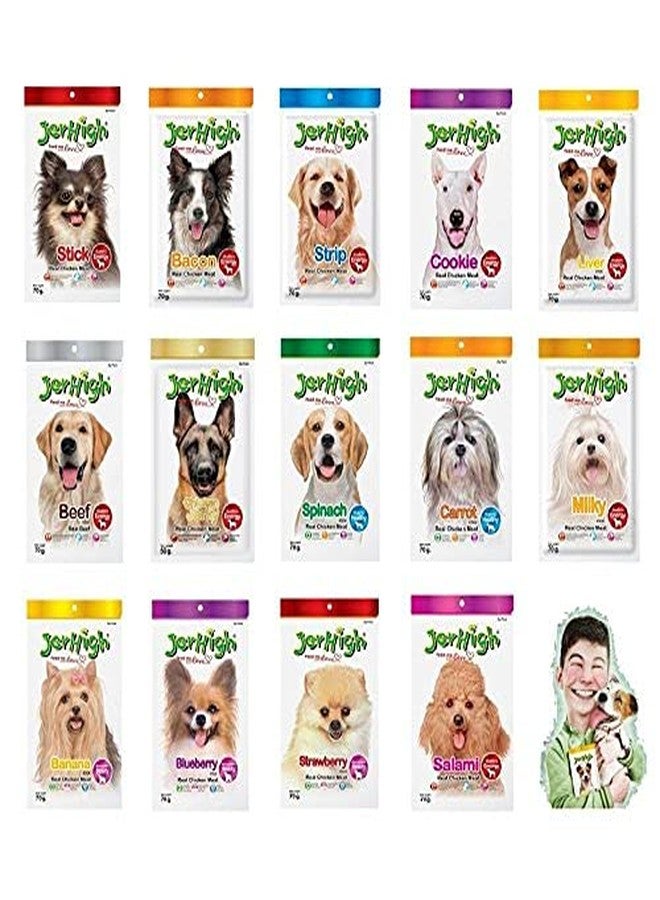 جرهاي وجبات خفيفة للكلاب من جيرهاي: جزر + سبانخ + سمك + كوكيز + سلامي + حليبي + شرائح + لحم مجفف + موز + توت أزرق + عصا فراولة، مصنوعة من لحم دجاج حقيقي، متوسطة، 70 غرام (عبوة من 11 قطعة) - Image 1