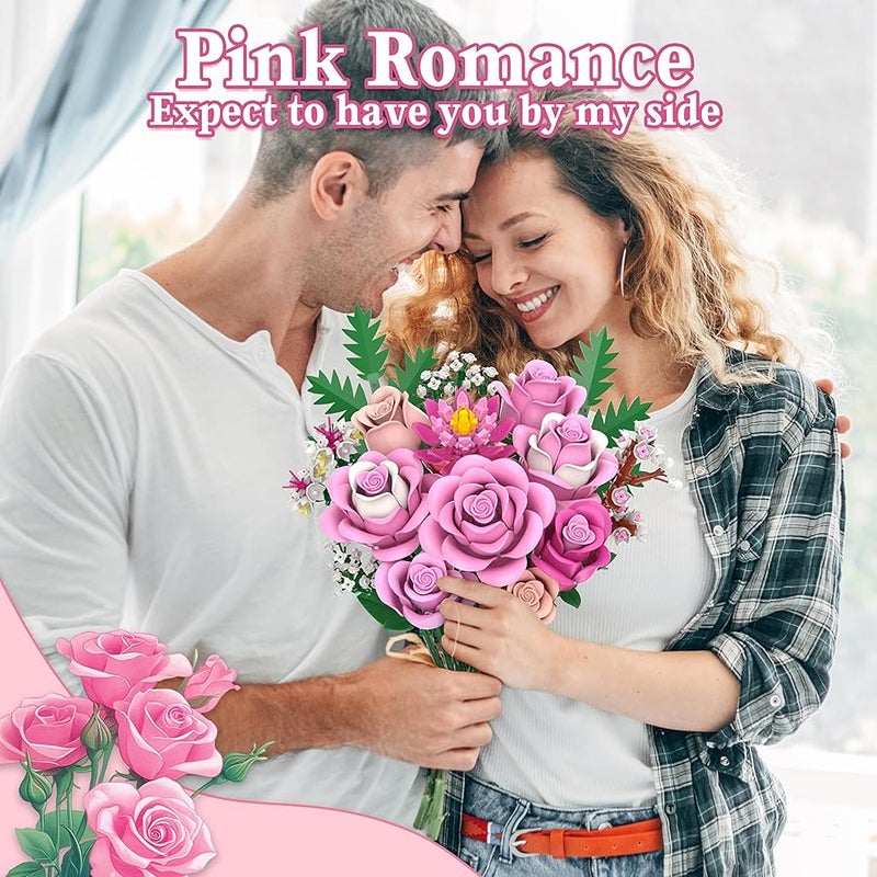 Arabest Pink Rose Bouquet Flowers Building Set, 834Pcs Roses Artificial Botanical Collection Compatible With Lego For Adults  Anniversary Valentines Day Gifts Mom Her Women - Image 5