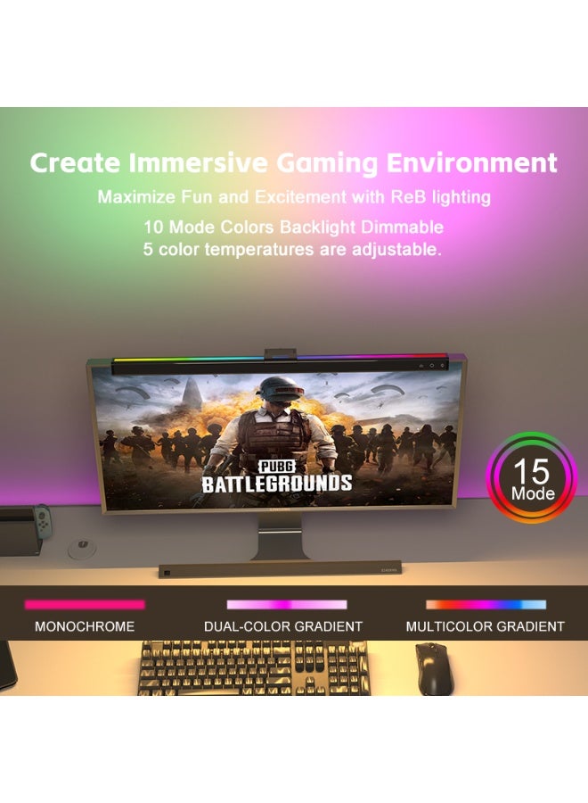 Rokis Monitor Light Bar, RGB Computer Monitor Lamp, with 7 Color RGB Adjustable and 5 Color temperatures Light Modes Computer Monitor Light, USB Powered Screen Lamp for Desk, Home, Office and Gaming - Image 2