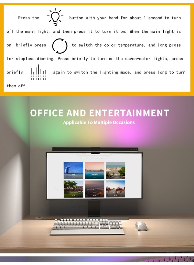 Rokis Monitor Light Bar, RGB Computer Monitor Lamp, with 7 Color RGB Adjustable and 5 Color temperatures Light Modes Computer Monitor Light, USB Powered Screen Lamp for Desk, Home, Office and Gaming - Image 4