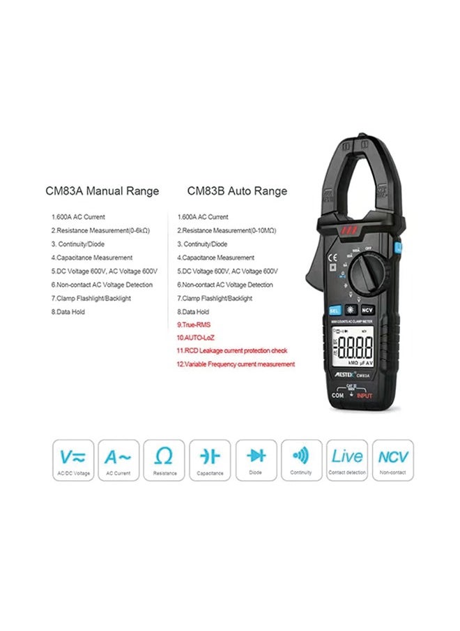ميستك - MESTEK CM83B مقياس المشبك الرقمي متعدد الدقة - جهاز اختبار تيار المشبك الاحترافي مع شاشة رقمية لصيانة الكهربائي وقياس المكثفات - Image 1