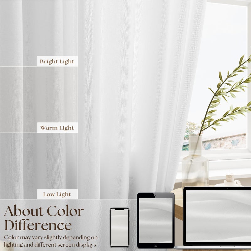 DUKIYO 25 x 68 Inch Sheer Door Curtains 2 Panel Sets Ivory White Side Door Window Curtains Linen Textured Boho Drapes Light Filtering Privacy Curtain for Doorways Patio with Dual Rod Pocket and Tie Back - Image 2