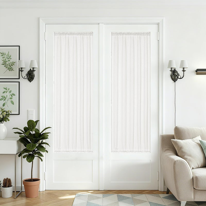 DUKIYO 25 x 68 Inch Sheer Door Curtains 2 Panel Sets Ivory White Side Door Window Curtains Linen Textured Boho Drapes Light Filtering Privacy Curtain for Doorways Patio with Dual Rod Pocket and Tie Back - Image 1