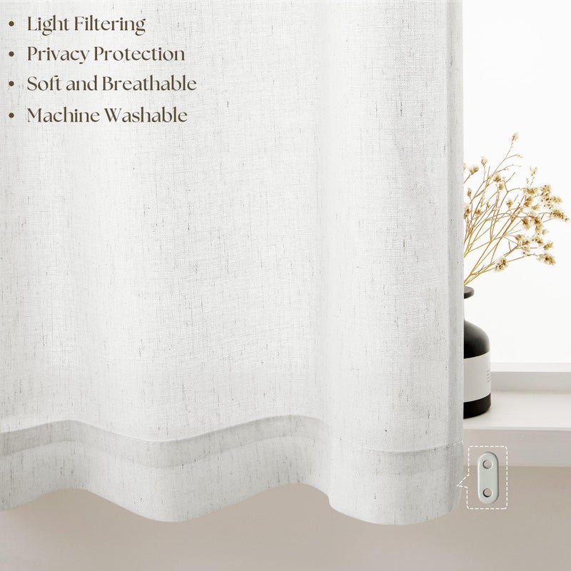 DUKIYO 25 x 68 Inch Sheer Door Curtains 2 Panel Sets Ivory White Side Door Window Curtains Linen Textured Boho Drapes Light Filtering Privacy Curtain for Doorways Patio with Dual Rod Pocket and Tie Back - Image 4