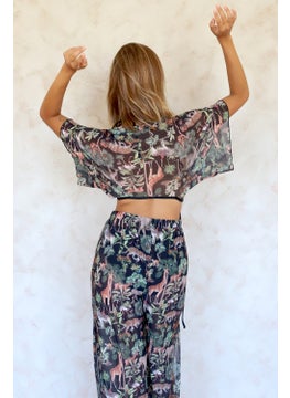 Hamur Dough Beach Pantalon Pareo Summer Closed Slit Elastic Chiffon Tulle Fabric High Waist Woods Black  - Image 3