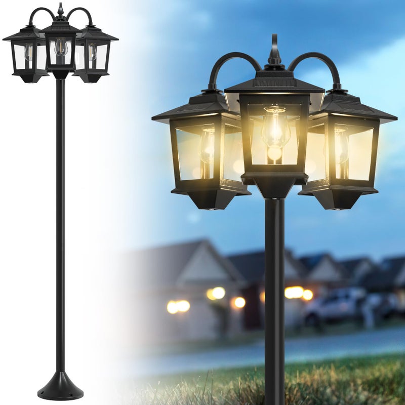 Joyoowild 73" Aluminum Solar Lamp Post Light, 3-Head Solar Light Posts for Outside Waterproof, 90Lm Outdoor Lamps for Patio, Backyard, Front Porch Decor, Warm White, Replaceable Bulb - Image 1