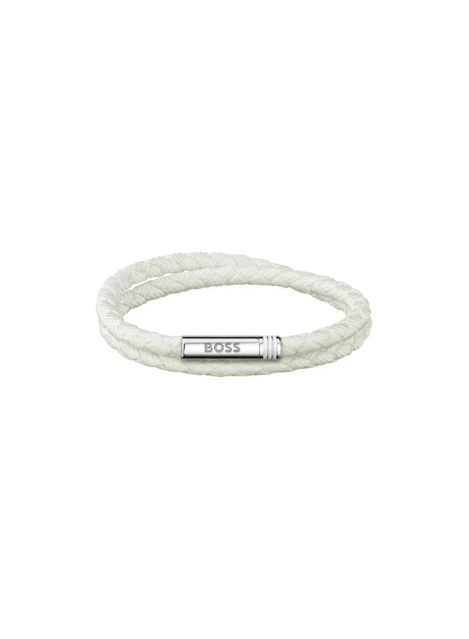 BOSS Double-braided white cuff with logo closure