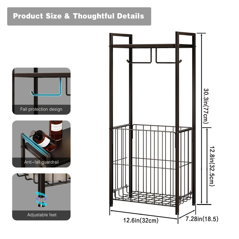 VOLDRA Toilet Paper Holder Stand with Storage Shelf, Free Standing Toilet Paper Roll Holder with Large Basket Heavy Duty Floor Double Tissue Dispenser for Bathroom Freestanding Tp Holder (Matte Black) - Image 2