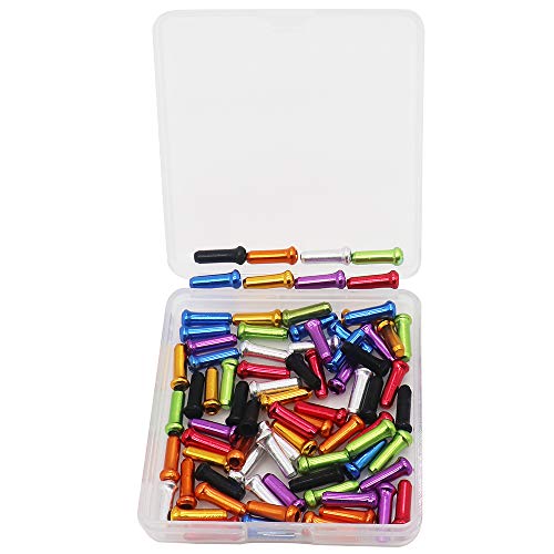 VTurboWay 8 Color 80 PCS, Cable End Crimps, Bike Cable End Caps, Alloy Road Mountain Bikes Brake Tips Shifter, 10 PCS for Each Color of Red Black Golden Silver Green Blue Purple Orange - Image 1