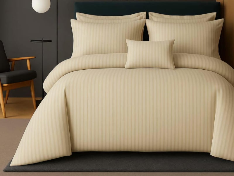 PRISCILLA 220 GSM 400TC Microfiber Satin Stripe Cotton AC Comforter Set King Size Double Bed with 1 Flat bedsheet-90x100 inch and Two Pillow Covers II 4 pc Bedding Set for Home|Hotels| (Cream) - Image 3
