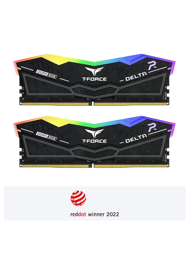 TeamGroup T-Force Delta RGB DDR5 64GB (2x32GB) 6000MHz CL38 1.25V Desktop Memory Kit – Intel XMP 3.0 & AMD EXPO Ready, Ultra-Wide 120° RGB Lighting, Black Heatsink, DIMM, Low-Profile 46.1mm | FF3D564G6000HC38GDDC01  - Image 1
