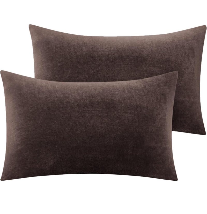 S&S Sands® Premium Ultra Soft Woollen Pillow Cover Set of 2 for Winter with Zipper Closure, Cozy Pillow Case Perfect for Warmth, Flannel Warm Pillowcases, King size-18X28 Inches (Chocolate) - Image 2