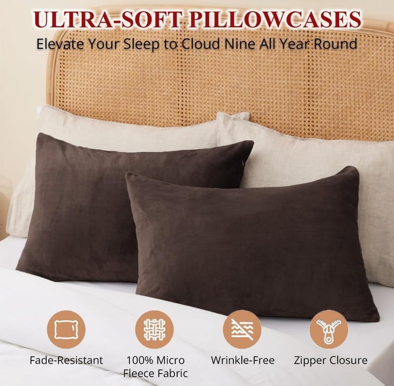 S&S Sands® Premium Ultra Soft Woollen Pillow Cover Set of 2 for Winter with Zipper Closure, Cozy Pillow Case Perfect for Warmth, Flannel Warm Pillowcases, King size-18X28 Inches (Chocolate) - Image 3