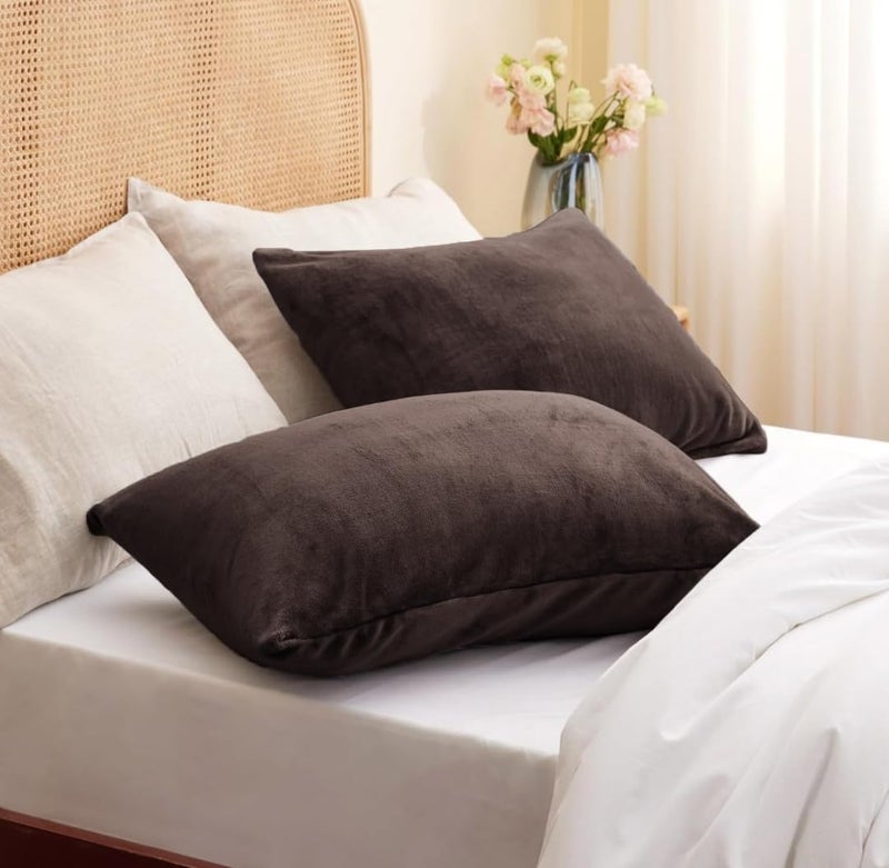 S&S Sands® Premium Ultra Soft Woollen Pillow Cover Set of 2 for Winter with Zipper Closure, Cozy Pillow Case Perfect for Warmth, Flannel Warm Pillowcases, King size-18X28 Inches (Chocolate) - Image 1