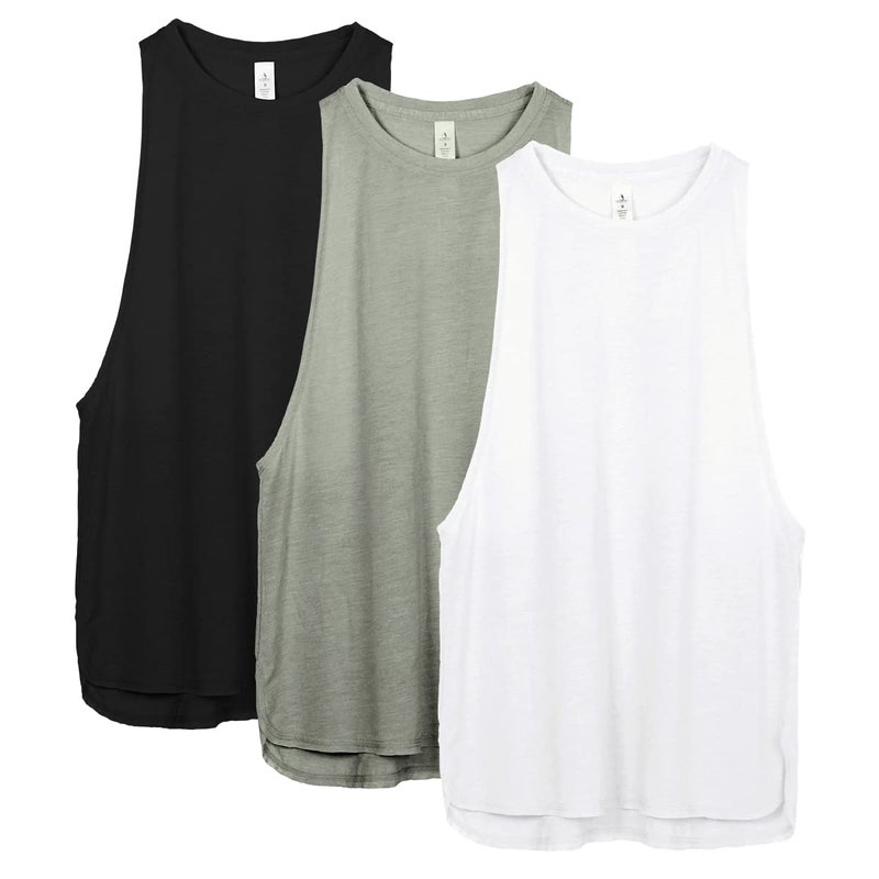 icyzone icyzone Workout Tank Tops for Women - Running Muscle Tank Sport Exercise Gym Yoga Tops Athletic Shirts(Pack of 3) (XL, Black/White/Grey)  - Image 1