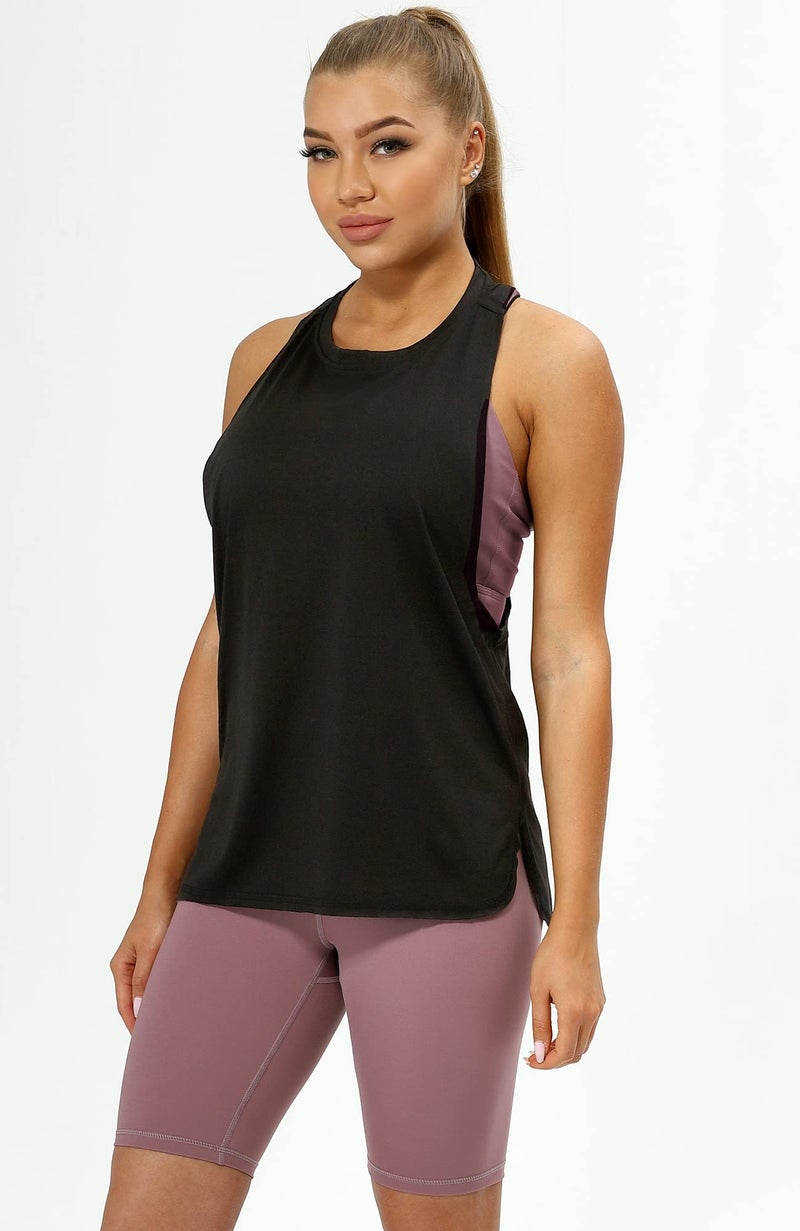 icyzone icyzone Workout Tank Tops for Women - Running Muscle Tank Sport Exercise Gym Yoga Tops Athletic Shirts(Pack of 3) (XL, Black/White/Grey)  - Image 2