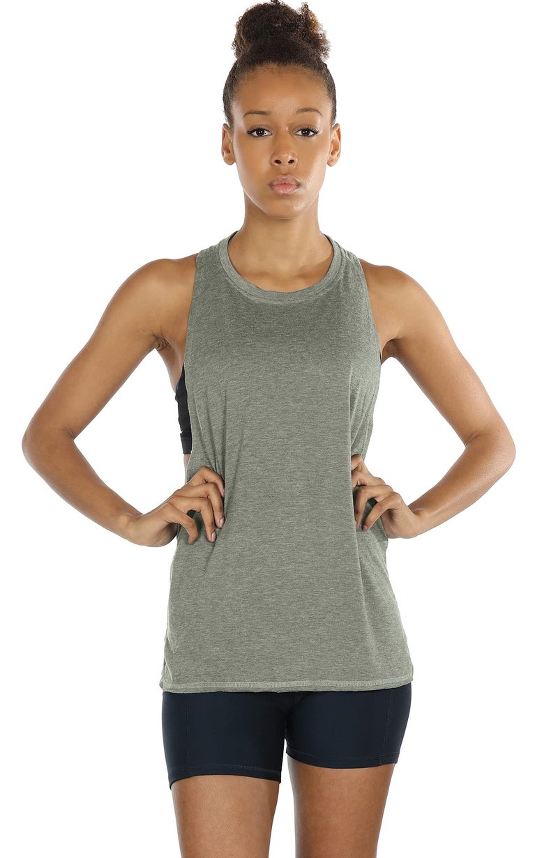 icyzone icyzone Workout Tank Tops for Women - Running Muscle Tank Sport Exercise Gym Yoga Tops Athletic Shirts(Pack of 3) (XL, Black/White/Grey)  - Image 4