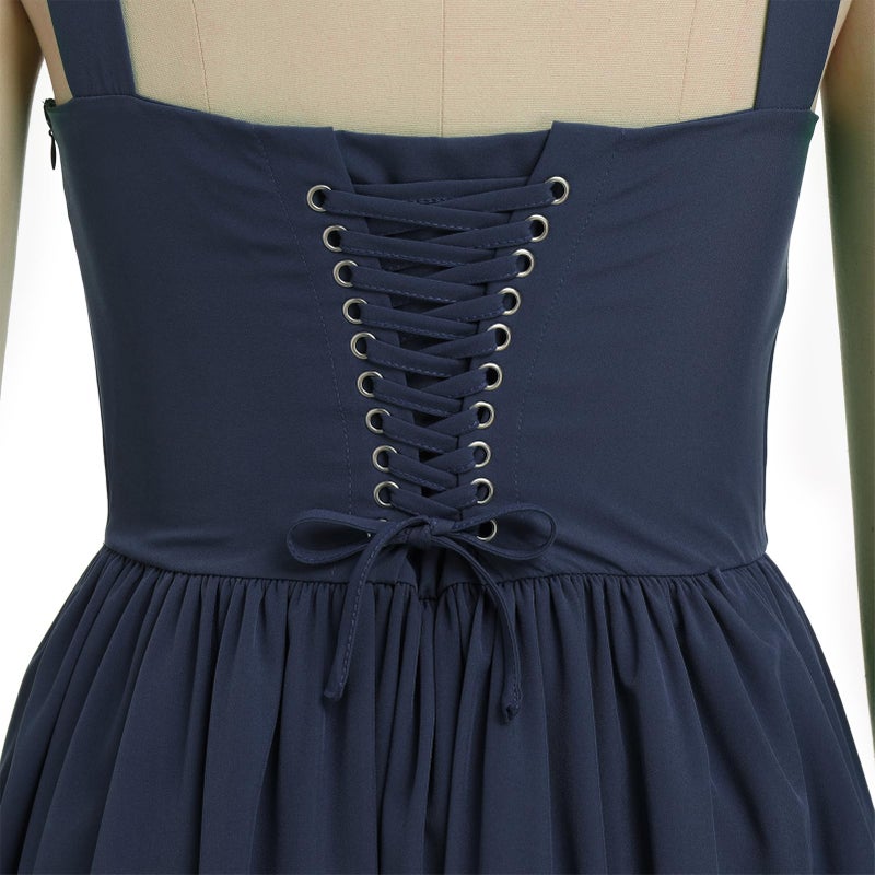 ABEWIP Corset Dresses for Women Spaghetti Straps Short Mini Floral Lace Bustier Dress Summer Boho Sundress Navy Blue L - Image 5