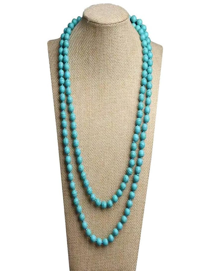 Cykdohy Boho Western Turquoise Beaded Strand Necklace for Women Men Long Round Beads Multi Layer Knotted Endless Sweater Chain Necklaces Chunky Retro Natural Gemstone Handmade Yoga Meditation Prayer Jewelry(150cm) - Image 4