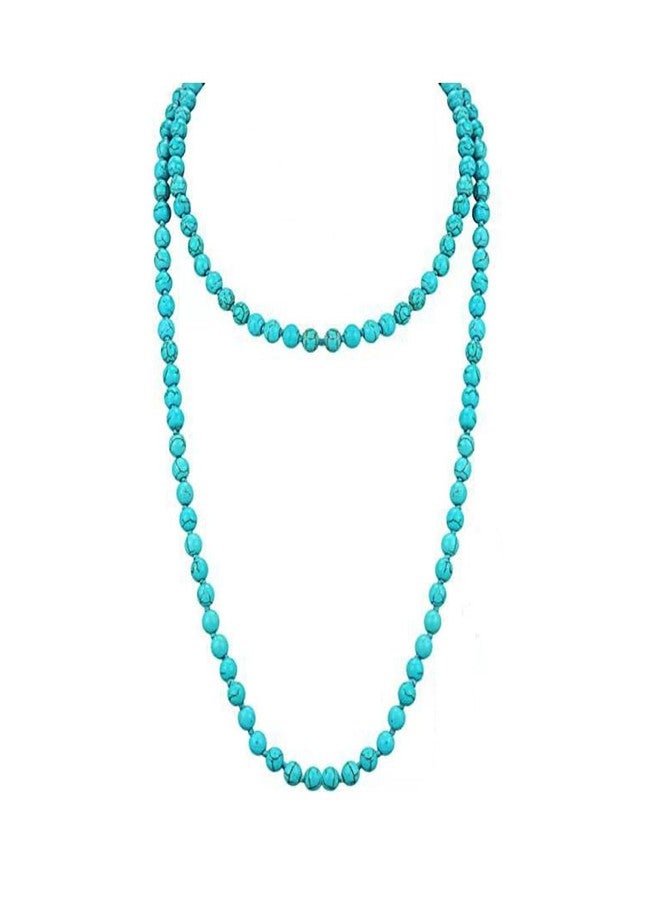 Cykdohy Boho Western Turquoise Beaded Strand Necklace for Women Men Long Round Beads Multi Layer Knotted Endless Sweater Chain Necklaces Chunky Retro Natural Gemstone Handmade Yoga Meditation Prayer Jewelry(150cm) - Image 1