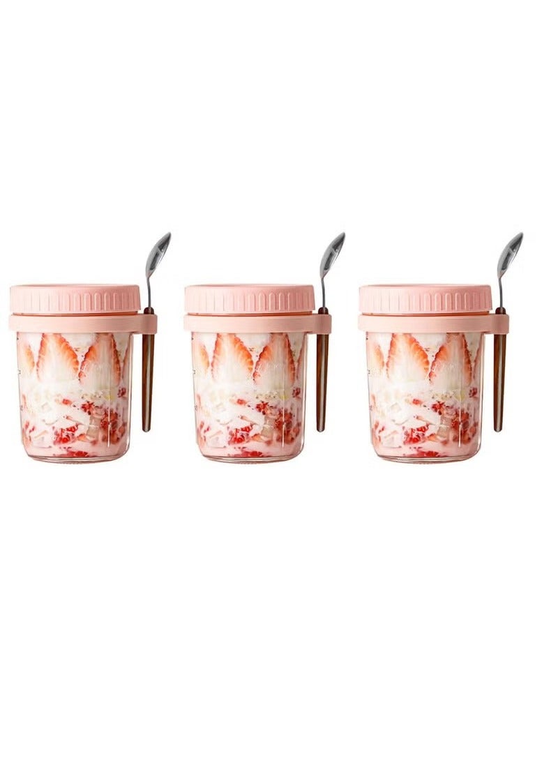 Anna 3-Piece Glass Storage Set with Lid and Spoon - Sealed Portable Breakfast Containers for Oats, Milk, Salad, and Yogurt - Image 1