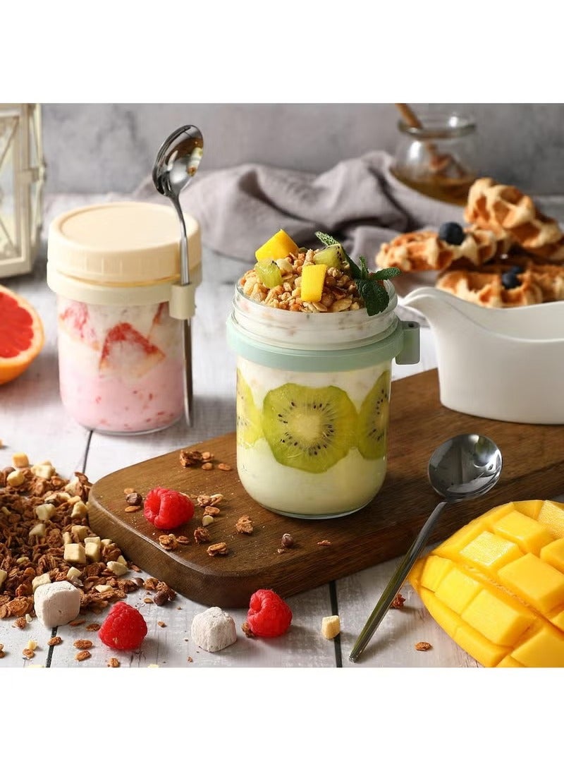 Anna 3-Piece Glass Storage Set with Lid and Spoon - Sealed Portable Breakfast Containers for Oats, Milk, Salad, and Yogurt - Image 3