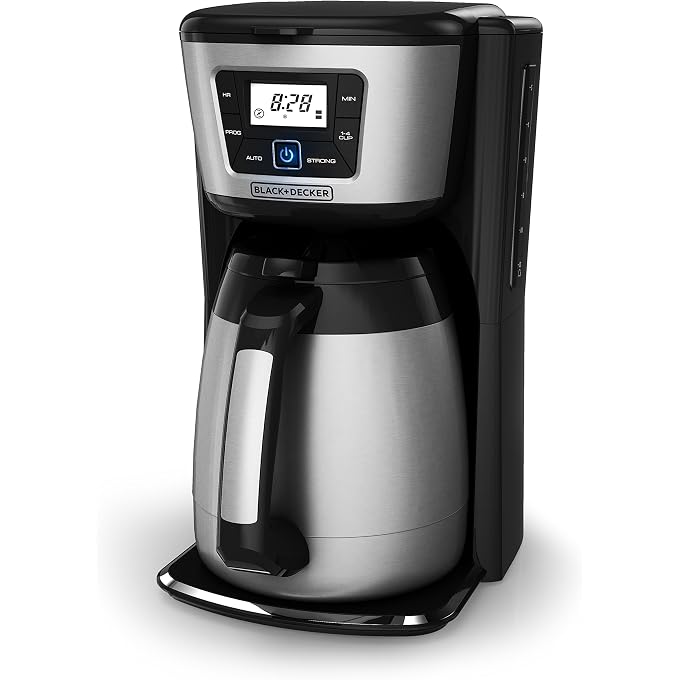BLACK&DECKER 12-Cup Thermal Coffeemaker, Black/Silver, CM2035B & Coffee Grinder One Touch Push-Button Control, 2/3 Cup Bean Capacity, Stainless Steel - Image 2