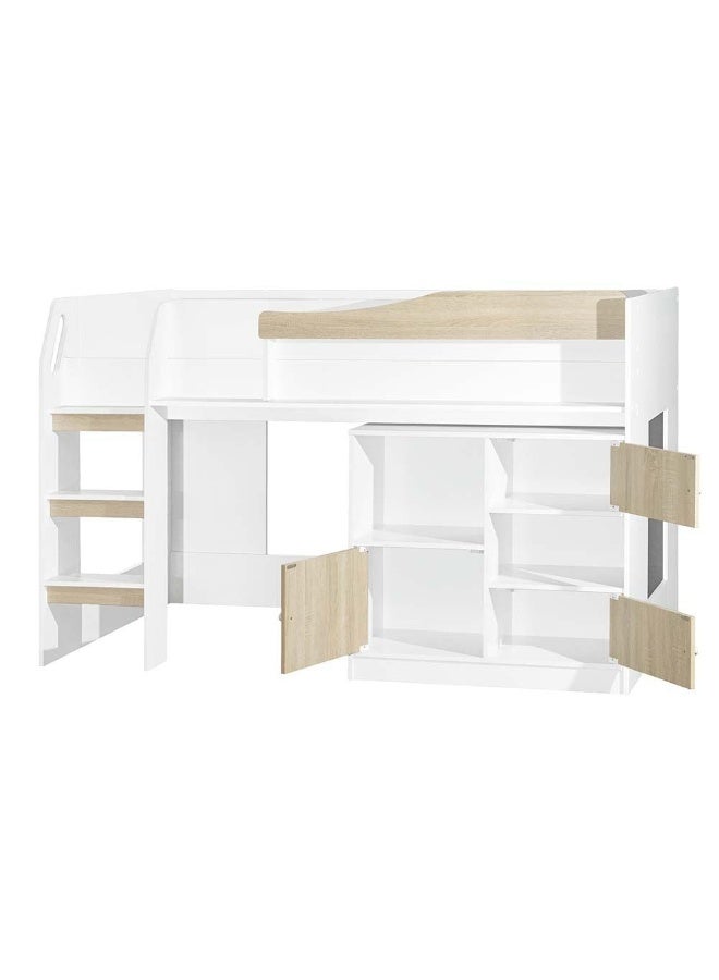 DANUBE HOME Kinder 90X190 Mid Sleeper Bed With Study Desk And Storage Shelves For Kids Adults Space Saving Design Heavy Duty Wooden Loft Bed Fkids - White & Sonoma Oak - Image 1