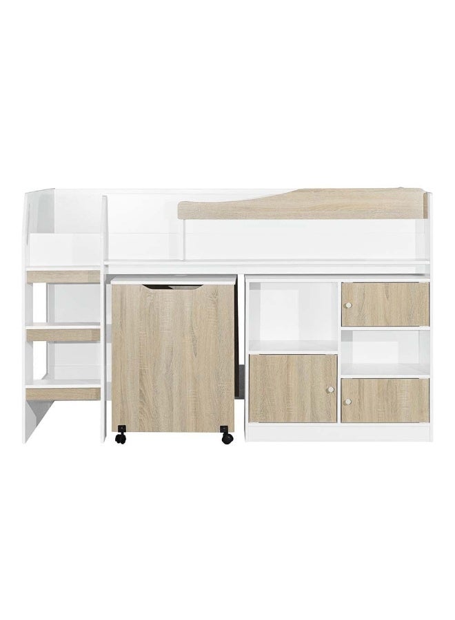 DANUBE HOME Kinder 90X190 Mid Sleeper Bed With Study Desk And Storage Shelves For Kids Adults Space Saving Design Heavy Duty Wooden Loft Bed Fkids - White & Sonoma Oak - Image 4