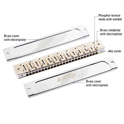 East top Tremolo Harmonica Key of Low D, 24 Holes Professional Tremolo Mouth Organ T2406S Harmonica For Adults, Professionals and Students - Image 3