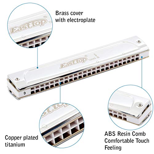 East top Tremolo Harmonica Key of Low D, 24 Holes Professional Tremolo Mouth Organ T2406S Harmonica For Adults, Professionals and Students - Image 2