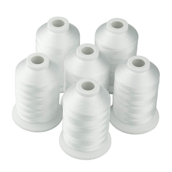 6 POLYESTER WHITE MACHINE EMBROIDERY THREADS 1000M1100YARDS FOR BROTHER BABYLOCK JANOME PFAFF SINGER BERNINA AND OTHER HOME MACHINES WHITE