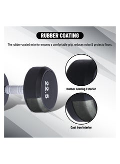 ENDLESS  22.5 Kg (49.6 LB) Fixed Rubber Coated Bouncy Dumbbell |Material: Iron and Rubber | Perfect for Bodybuilding, Fitness, Weight Lifting and Training at Home or Gym | For Men and Women  - Image 4