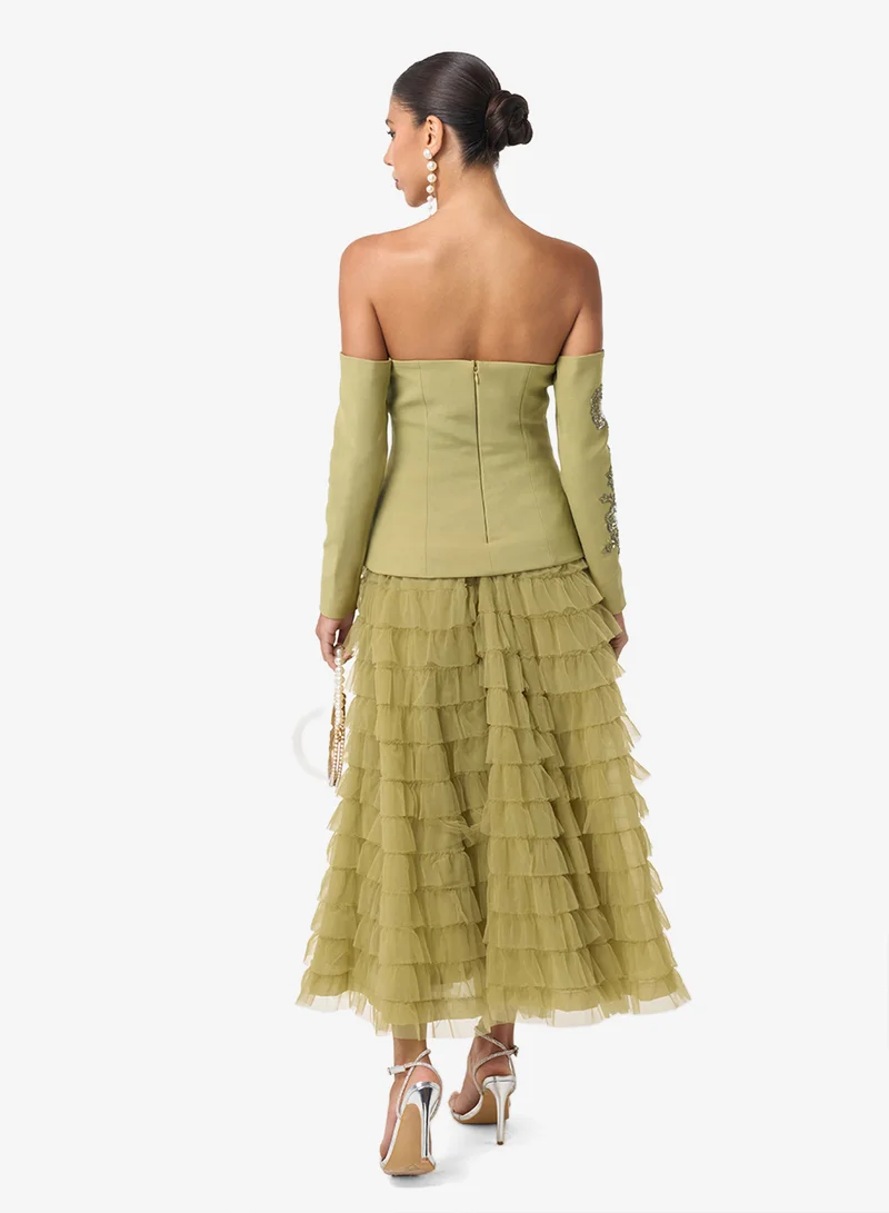 ثريدز باي اجوني فستان ميدي مطرز بكتف مكشوف