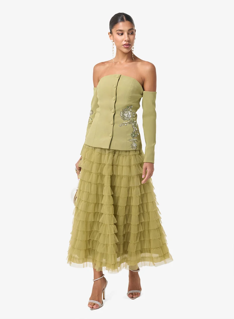 ثريدز باي اجوني فستان ميدي مطرز بكتف مكشوف