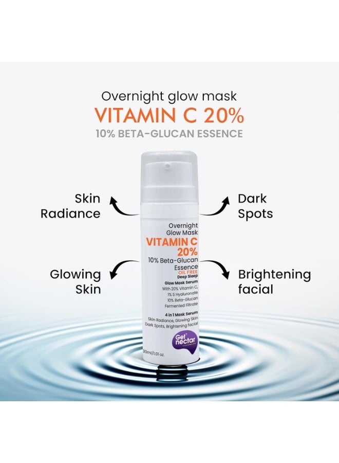 Get Nectar Happiness احصلي على قناع "Nectar Happiness Overnight Glow Mask" الليلي المعزز للإشراق، بتركيبة تحتوي على 20% فيتامين C (خالٍ من الزيوت) وخلاصة "بيتا-جلوكان"؛ لمنح البشرة توهجاً وإشراقاً، وعلاج البقع الداكنة وتفتيح البشرة (حجم 30 مل). - Image 4