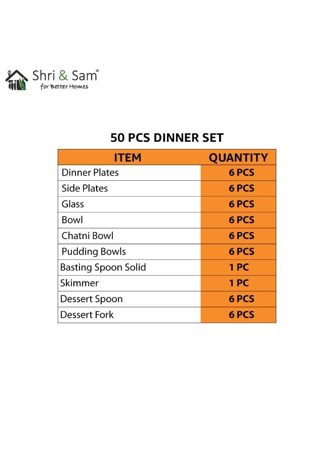 Shri & Sam Stainless Steel Shagun Solid Dinner Set (50 Pcs Set Gold) - Image 4