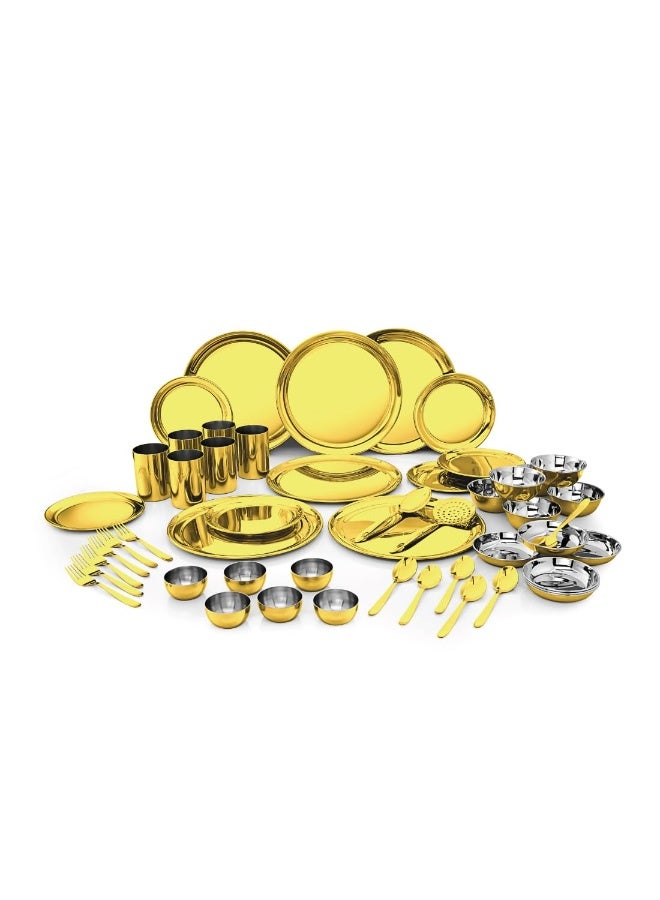 Shri & Sam Stainless Steel Shagun Solid Dinner Set (50 Pcs Set Gold) - Image 1