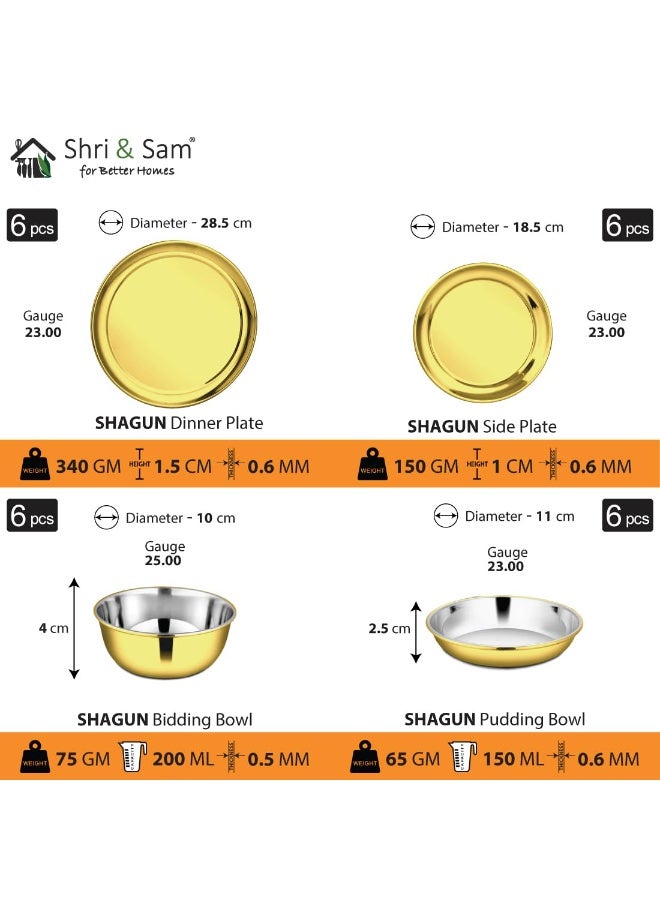 Shri & Sam Stainless Steel Shagun Solid Dinner Set (50 Pcs Set Gold) - Image 2
