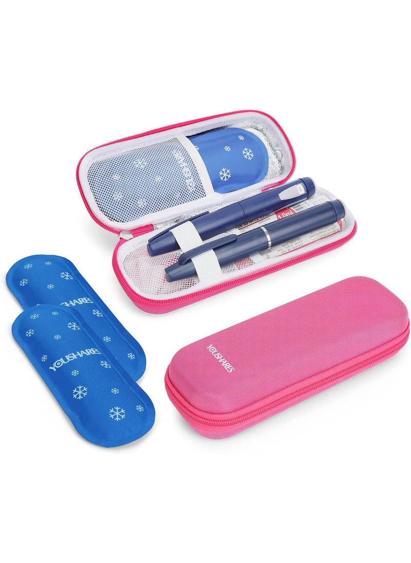 YOUSHARES YOUSHARES Insulin Cooler Travel Case TSA Approved - Portable Medication Cooler for Travel and Daily Life, Diabetic Travel Case with 2 Ice Packs (Bright Pink) 