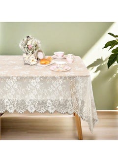 QueenDream QueenDream Ivory Lace Tablecloth Rectangular: 60x120 Inch 2 Pieces - Wedding Table Cloth Vintage Embroidered Lace Fabric for Summer Outdoor Tea Party Reception Dinner Home Decor  - Image 1