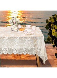 QueenDream QueenDream Ivory Lace Tablecloth Rectangular: 60x120 Inch 2 Pieces - Wedding Table Cloth Vintage Embroidered Lace Fabric for Summer Outdoor Tea Party Reception Dinner Home Decor  - Image 5
