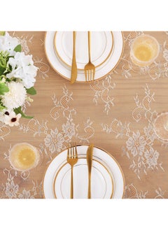 QueenDream QueenDream Ivory Lace Tablecloth Rectangular: 60x120 Inch 2 Pieces - Wedding Table Cloth Vintage Embroidered Lace Fabric for Summer Outdoor Tea Party Reception Dinner Home Decor  - Image 4