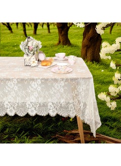 QueenDream QueenDream Ivory Lace Tablecloth Rectangular: 60x120 Inch 2 Pieces - Wedding Table Cloth Vintage Embroidered Lace Fabric for Summer Outdoor Tea Party Reception Dinner Home Decor  - Image 3