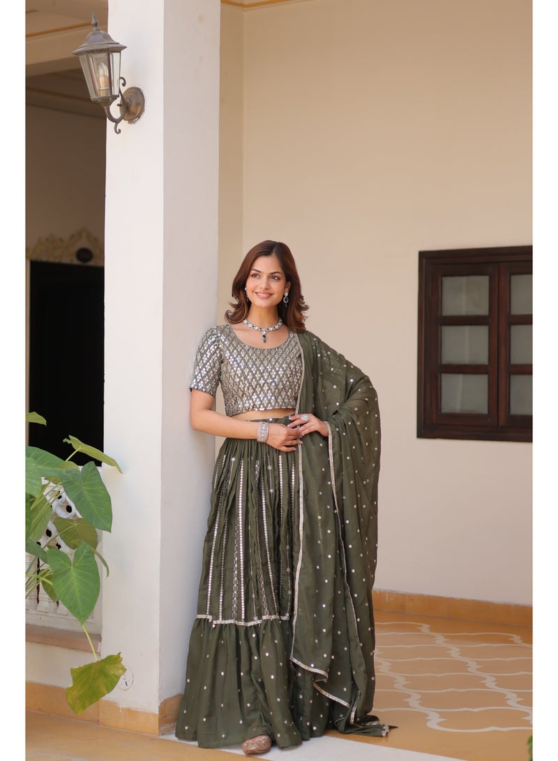 Worldwin New Launch – Designer Wedding Lehenga Choli in Pure Georgette with Heavy Sequin Embroidery - Image 1