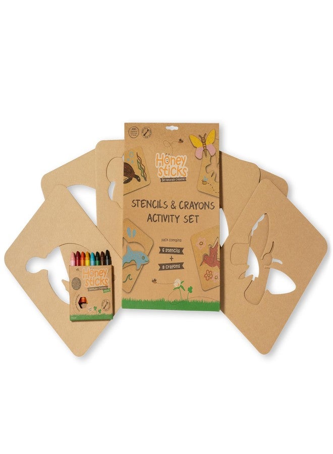 Honeysticks مجموعة أنشطة الأطفال من هونيستيك - 6 قوالب كبيرة للأطفال بالإضافة إلى أقلام شمع العسل غير السامة (8 عبوة)، قوالب مثالية للأطفال الصغار في فن ما قبل المدرسة، الرسم والتلوين، هدايا مثالية من 3-5 سنوات - Image 1