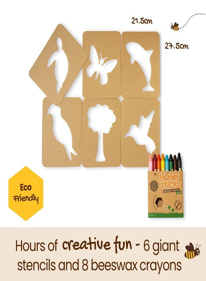 Honeysticks مجموعة أنشطة الأطفال من هونيستيك - 6 قوالب كبيرة للأطفال بالإضافة إلى أقلام شمع العسل غير السامة (8 عبوة)، قوالب مثالية للأطفال الصغار في فن ما قبل المدرسة، الرسم والتلوين، هدايا مثالية من 3-5 سنوات - Image 5